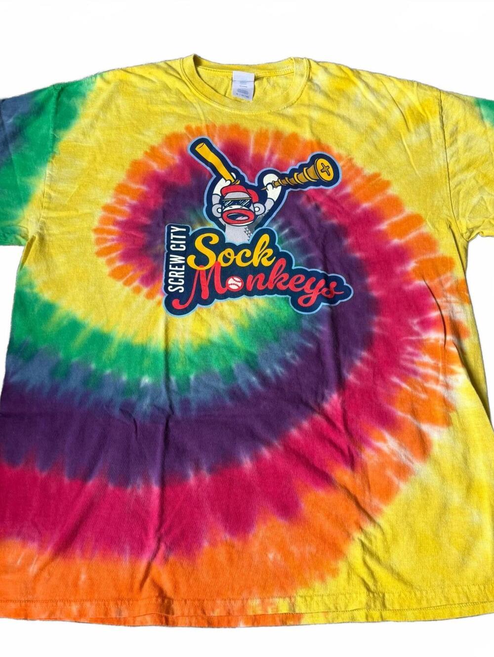 Screw City Sock Monkeys Tie Dye T-Shirt XL Baseball Graphic Port & Company